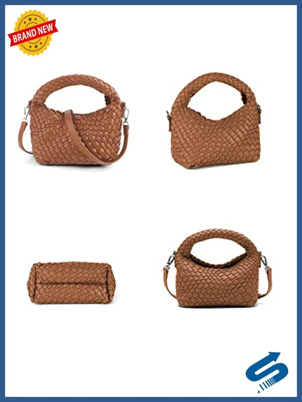 Woven Vegan Leather Tote Bag with Detachable Shoulder Strap, Top Handle Handbag